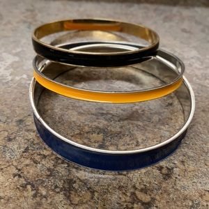 Set of 3 Steel Silver & Gold Bangle Bracelets